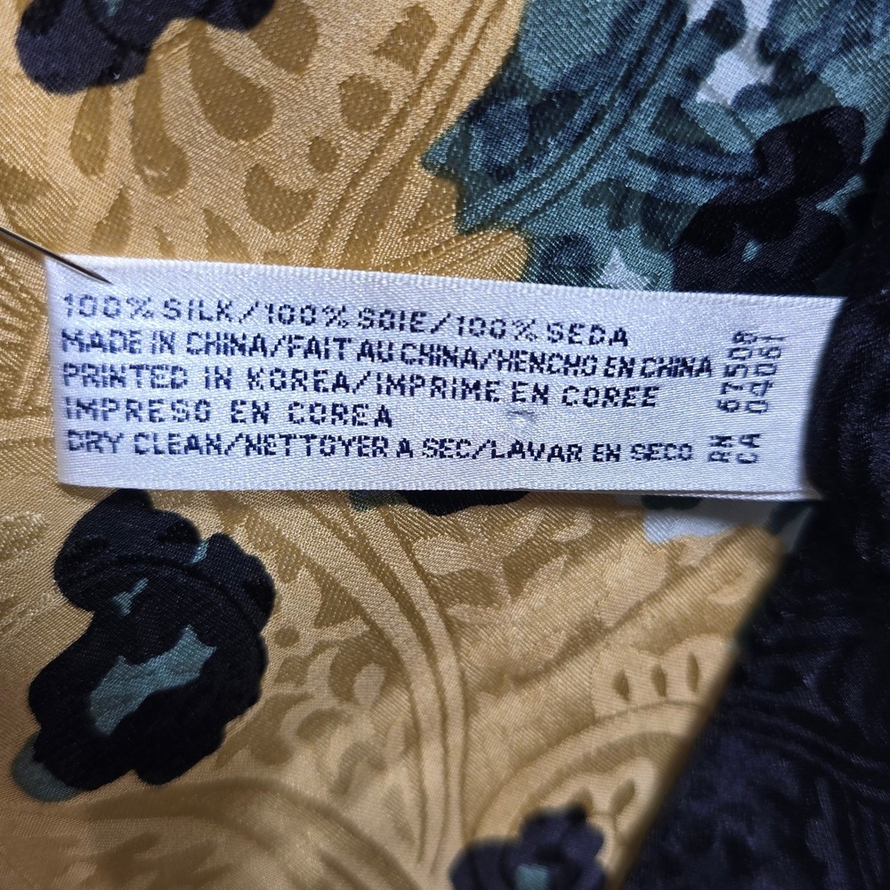 Anne Klein 100% Silk Scarf Leopard Floral Gold Green Black Square 34 Inch - Picture 4 of 8